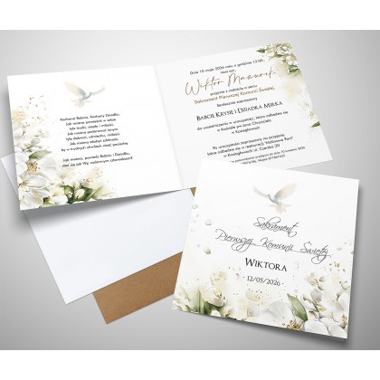 Komunia - Gołąb i kwiaty